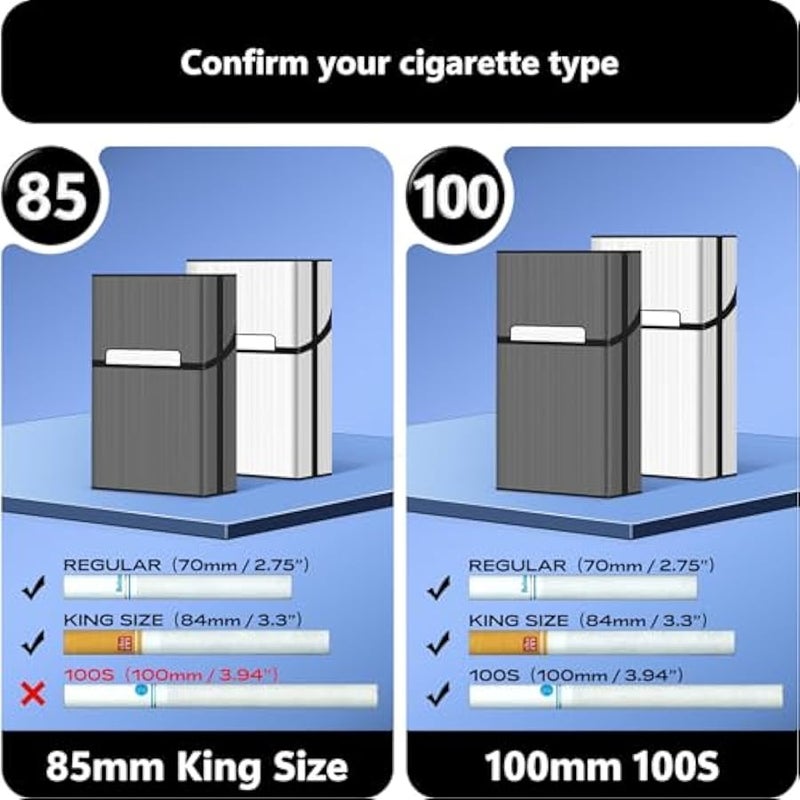 Cigarette Case, Brushed Aluminum Magnetic 20 Capacity - 2 Pack (Gray+Silver, 85mm King Size) - Image 2